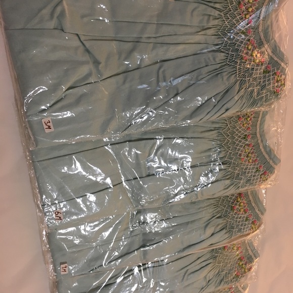 Dusty Blue Smocked Bishop Dress 100% Cotton, New - Picture 5 of 8